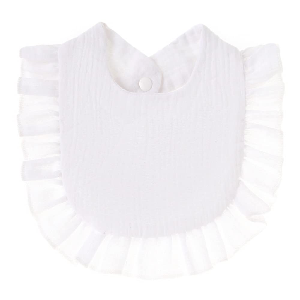 Nishine 4-pack drool bibs color 1 on baby highlighting adjustable neck closure.