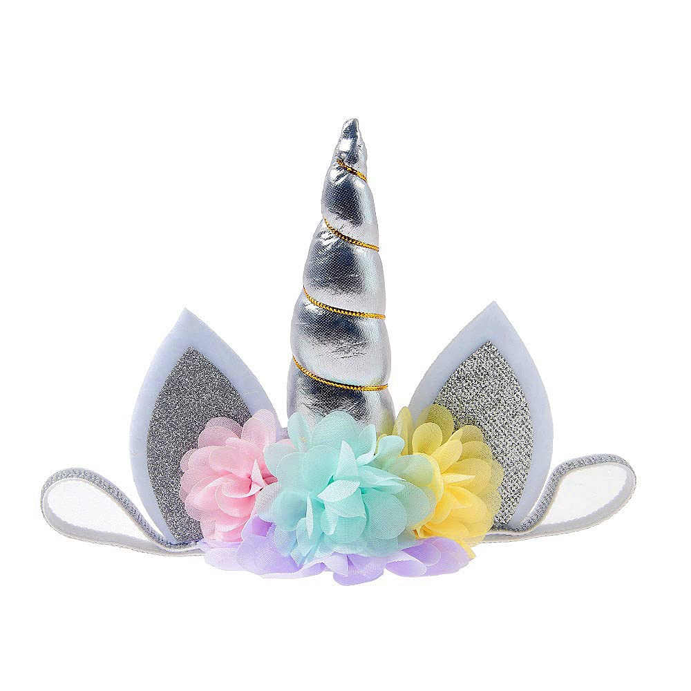 Nishine baby unicorn horn headband glitter close-up, soft chiffon and party-ready shine.