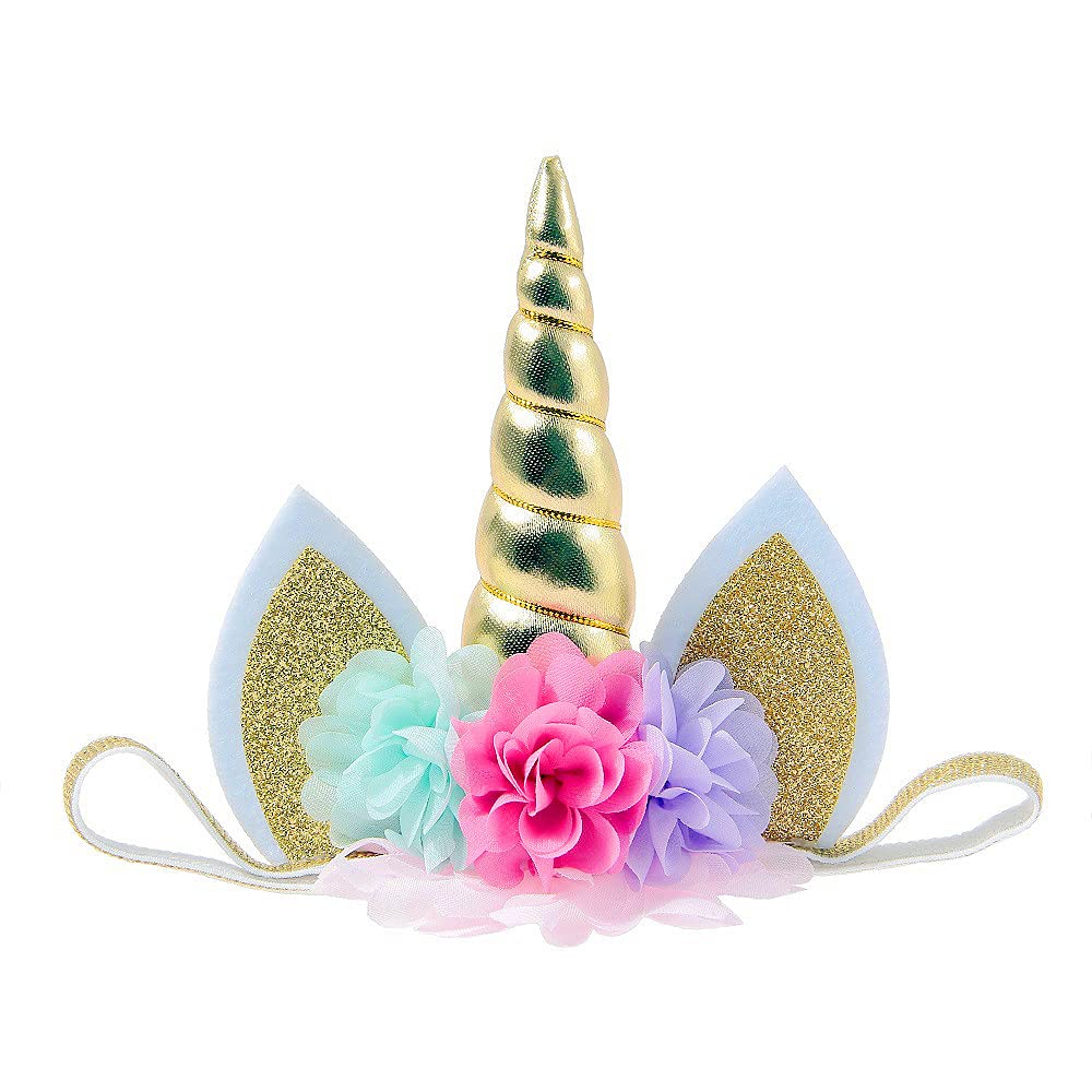 Nishine baby elastic glitter unicorn horn headband on white background showcasing festive sparkle.