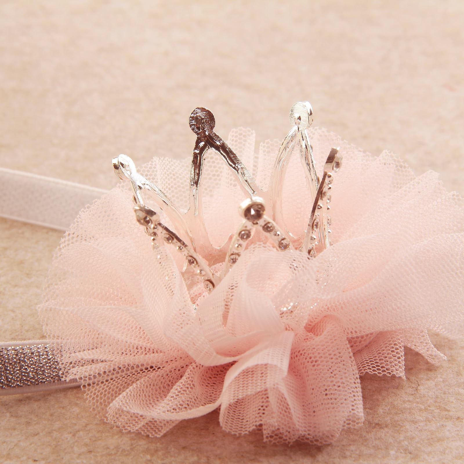 Nishine baby headband silver crown for photoshoots, durable elastic wear.