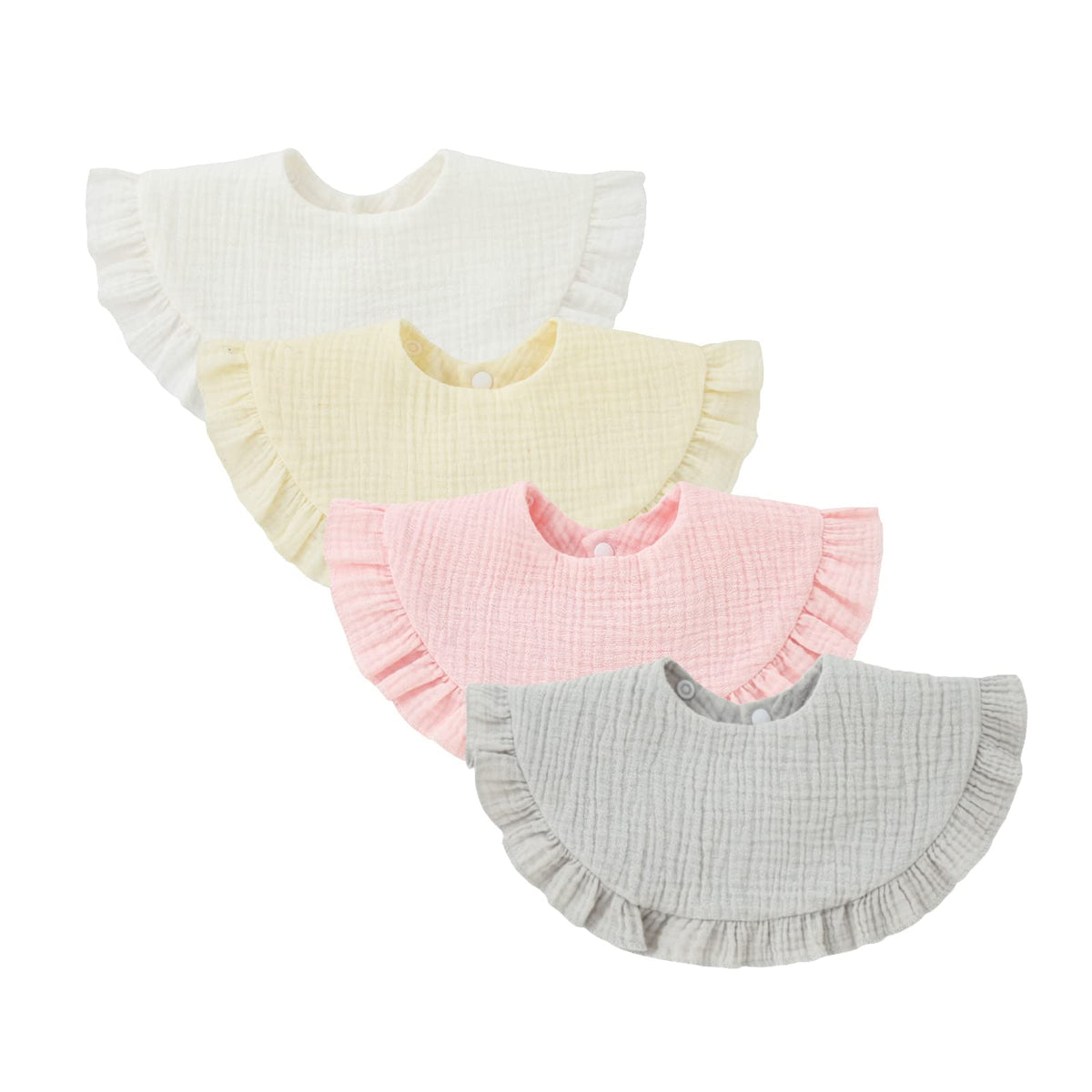 Nishine baby muslin bandana bibs packaging showing four color options.