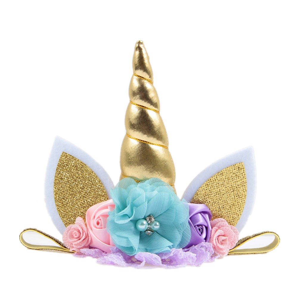 Nishine baby unicorn horn headband in gold glitter for adorable photos