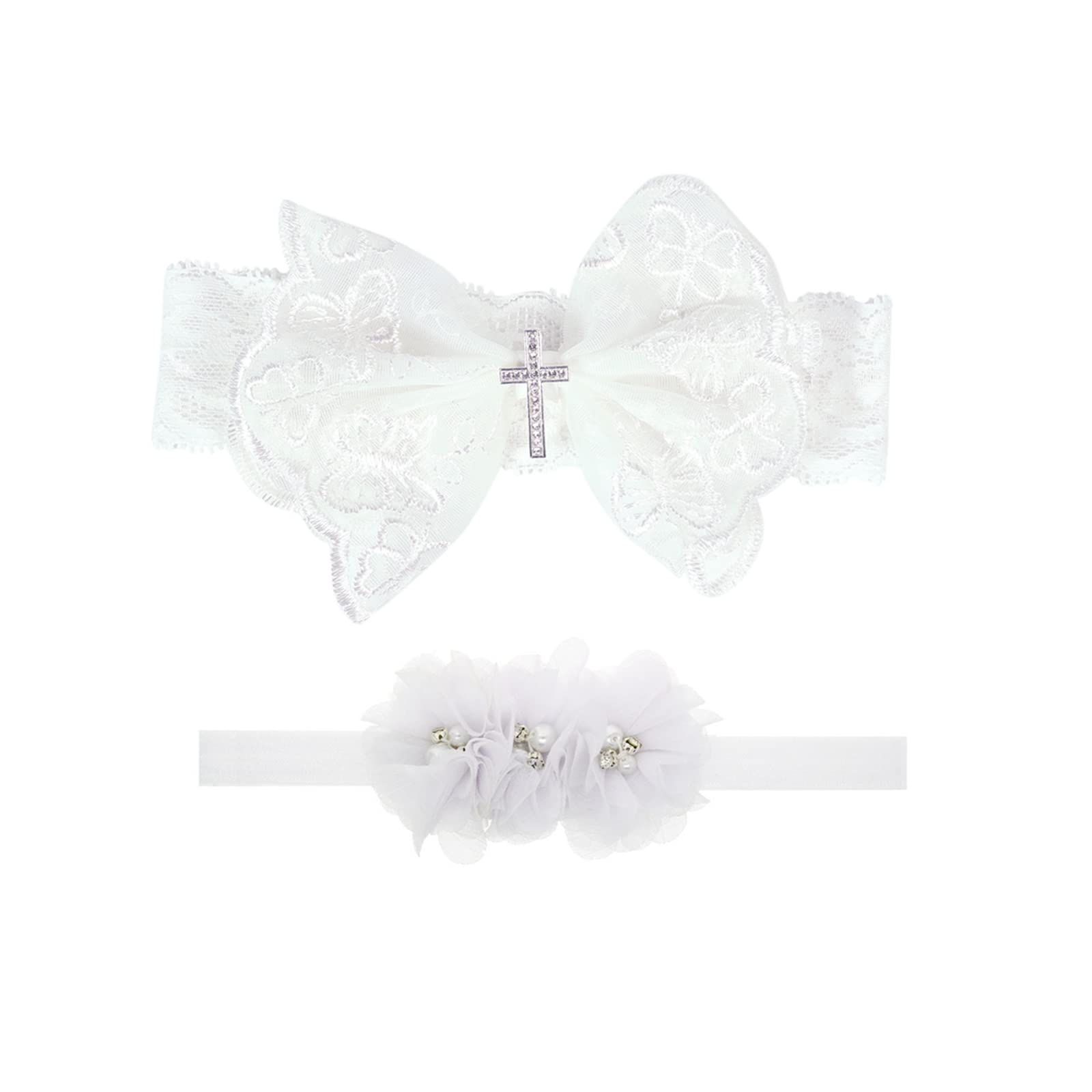 Nishine baptism white bow headband with cross button, ideal for christening photos