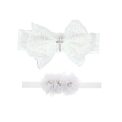 Nishine baptism white bow headband with cross button, ideal for christening photos