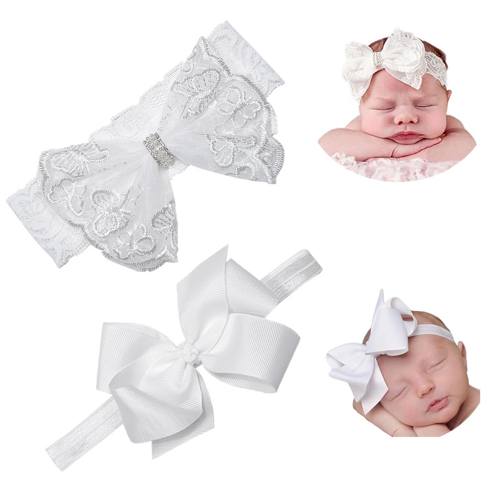 Nishine baptism white bowknot headband, ideal for newborn photoshoots.