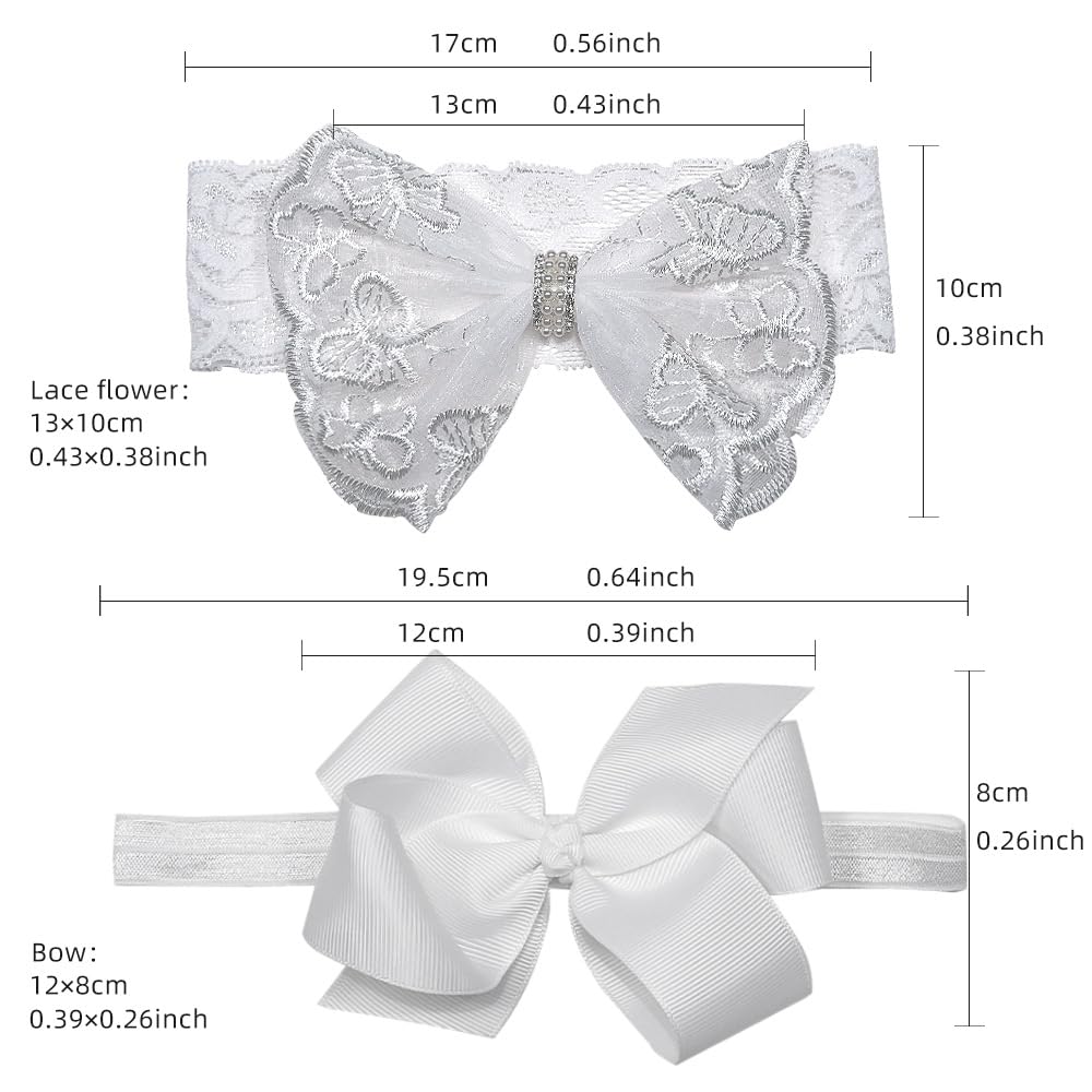 Nishine baptism white bowknot headband close-up with sparkle details.