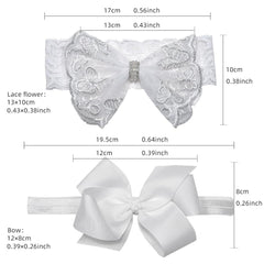 Nishine baptism white bowknot headband close-up with sparkle details.