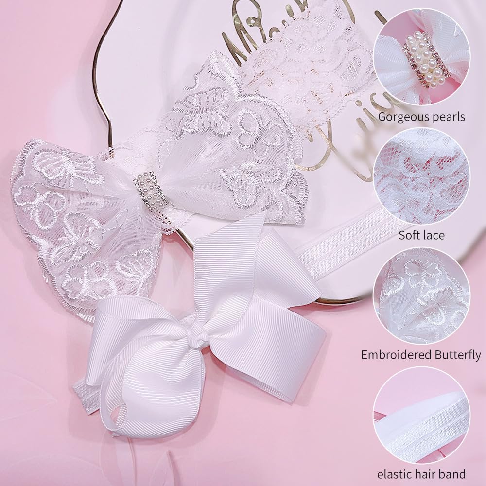 Nishine chiffon flower headband in white for baby portrait sessions.