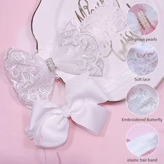 Nishine chiffon flower headband in white for baby portrait sessions.