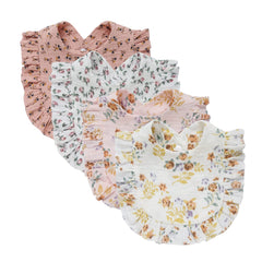 Nishine flower set 4-pack drool bibs, soft cotton for quick-dry protection during feeds.