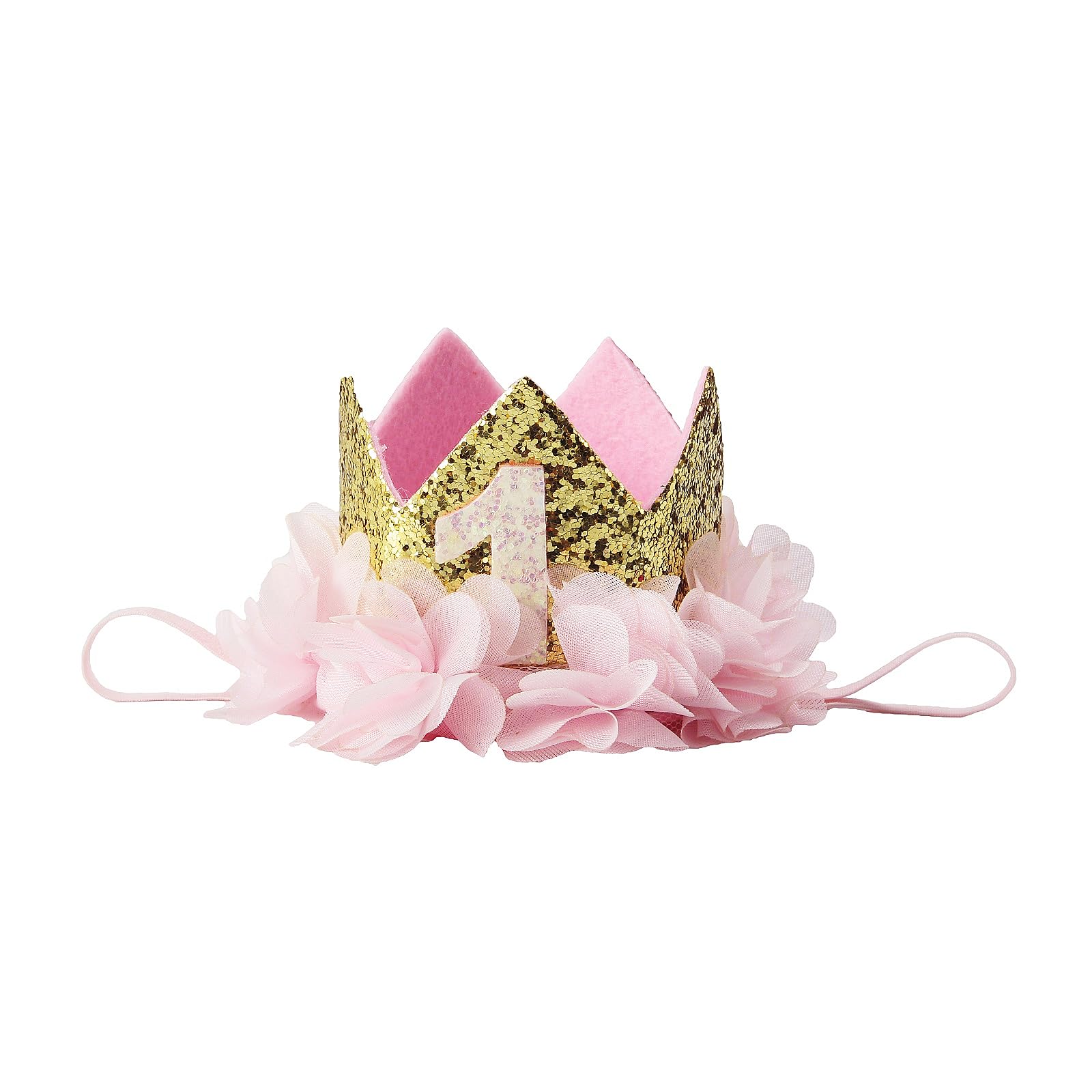 Nishine gold glitter crown headband closeup with sparkling crown for photos