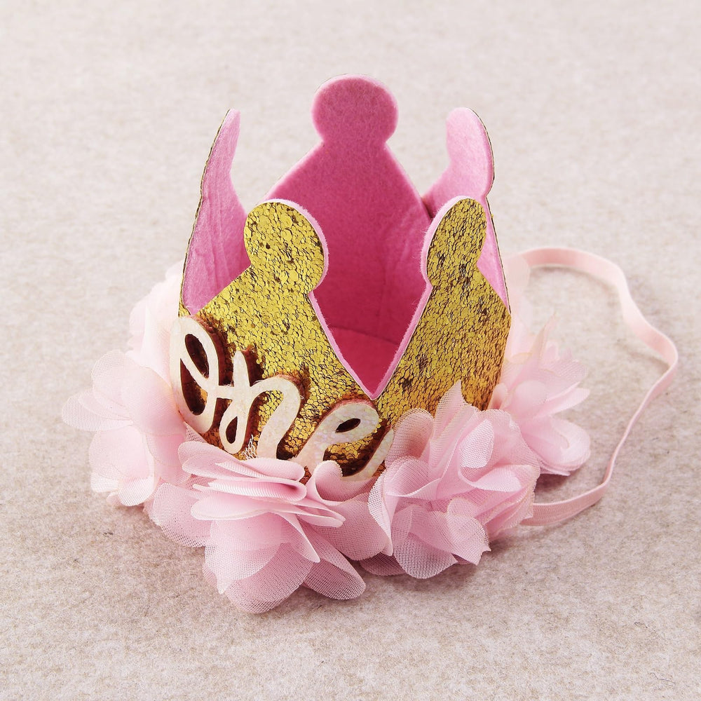 Nishine gold glitter crown headband worn for cute everyday looks and photos