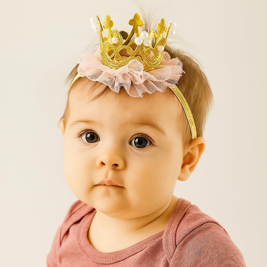 Nishine Princess crown pear gold side view worn for playful dress-up moments