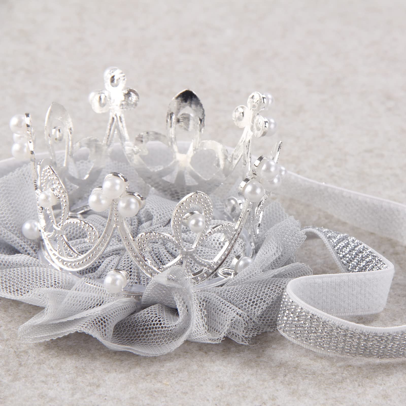 Nishine Princess crown silver front view highlights rhinestones