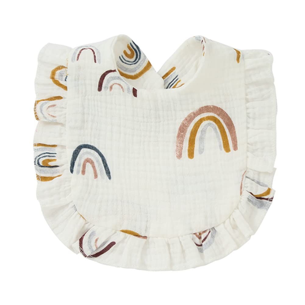 Nishine Rainbow Bib Set button closure demonstrates easy changing and secure fit.