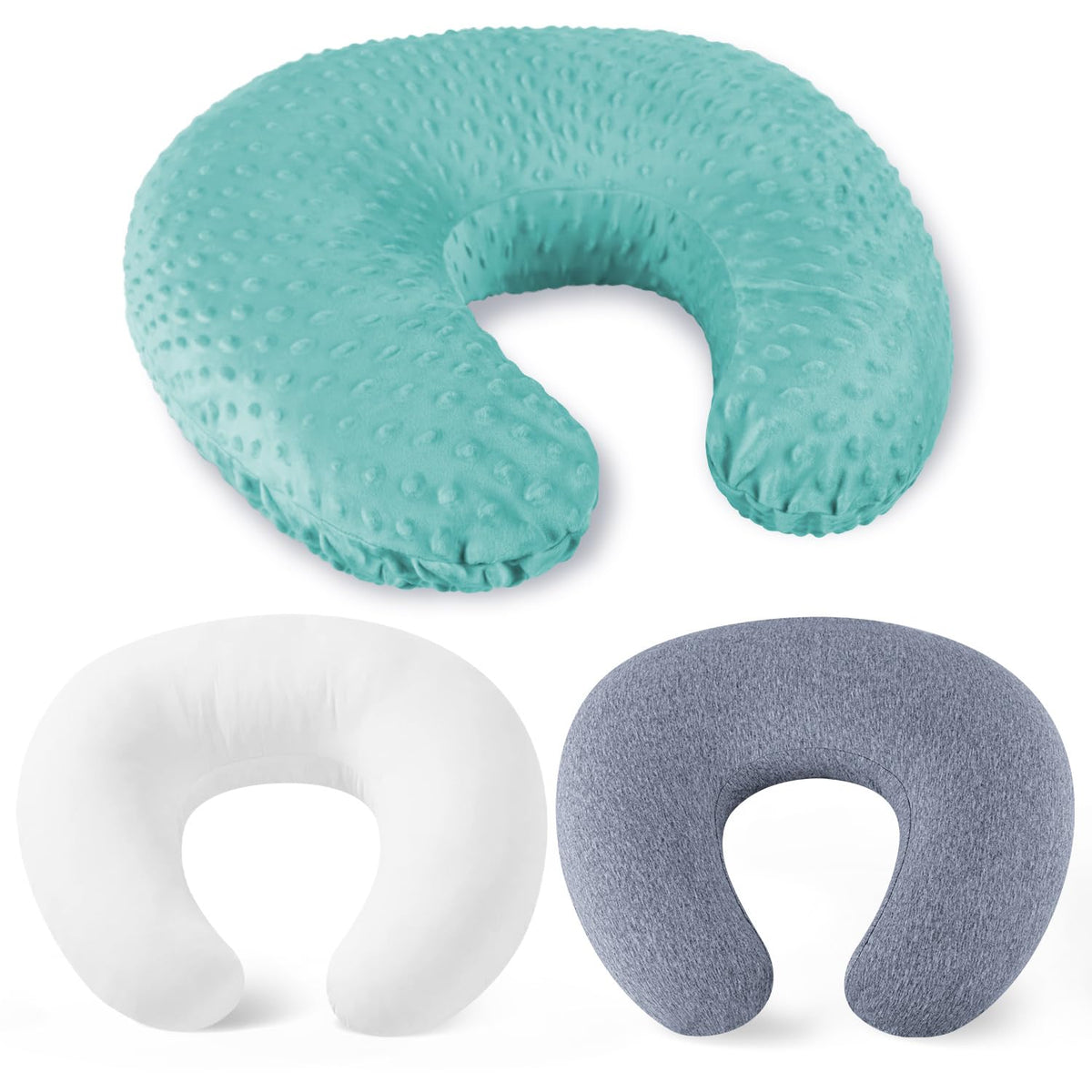 NiSleep nursing pillow front view in light green shows ergonomic support for mom and baby.