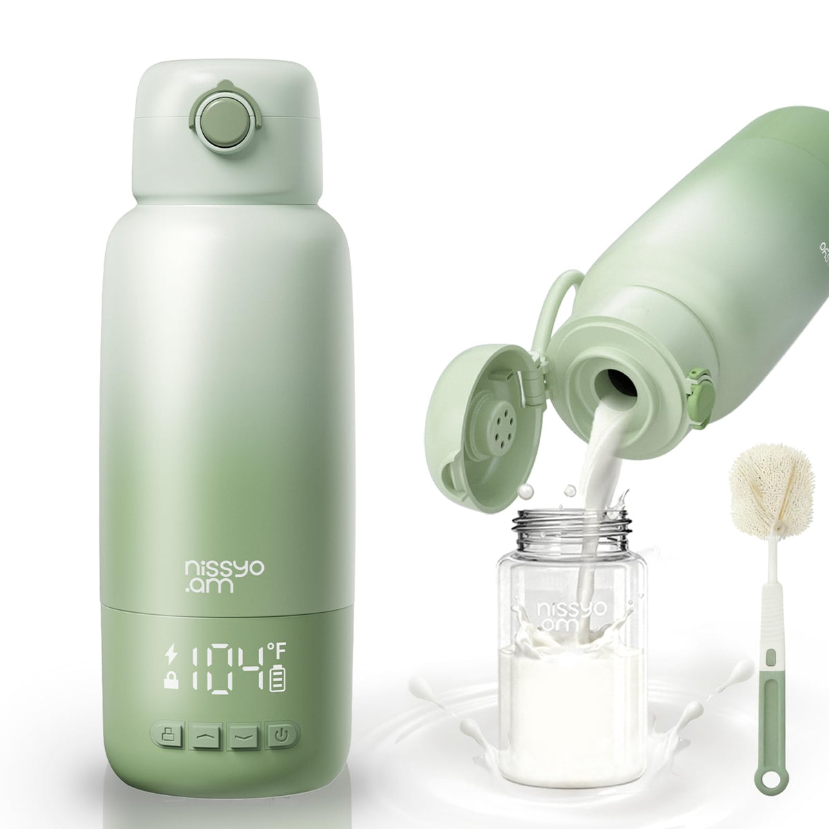 NISSYO.AM portable bottle warmer on the go front view supports easy travel warming.