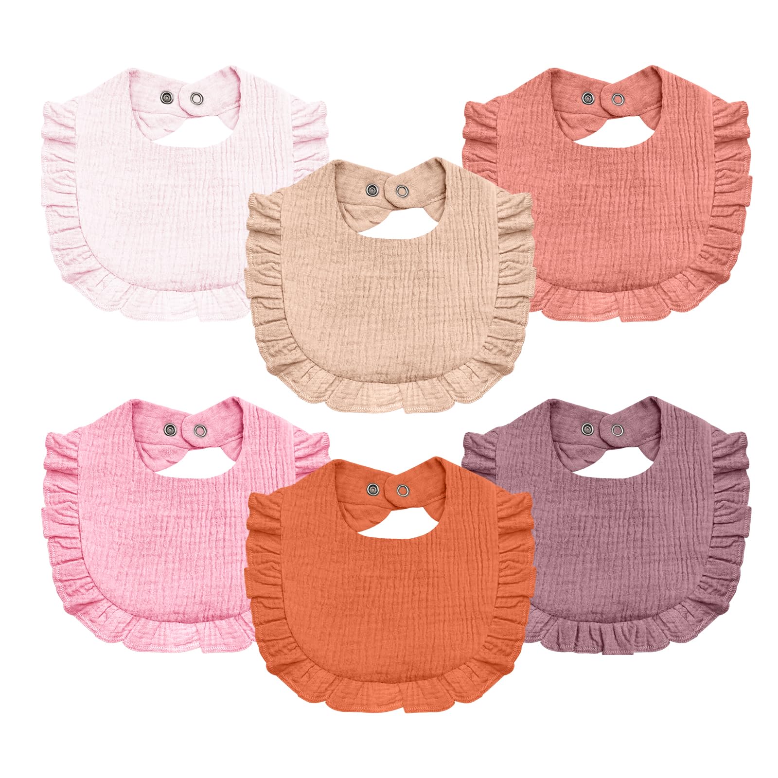 NISXABEBE Baby Muslin Bibs front view shows six-color pack for everyday wear.