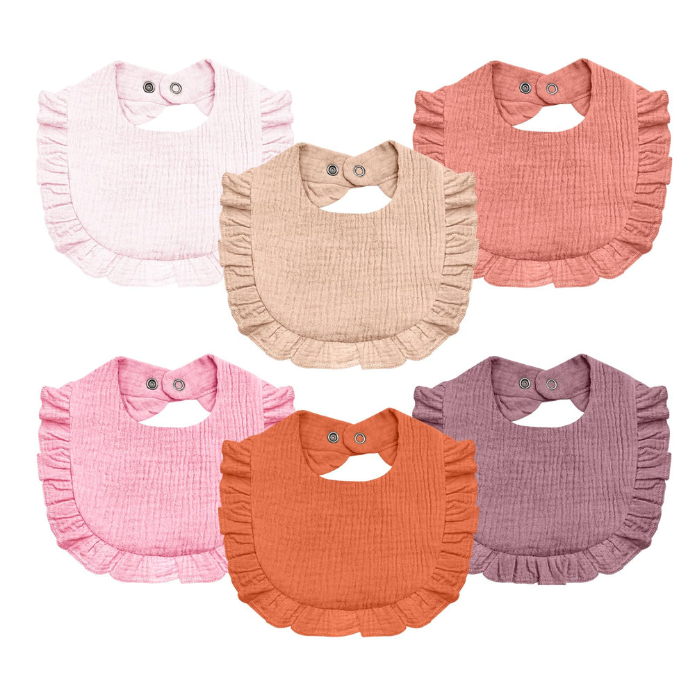 NISXABEBE Baby Muslin Bibs front view shows six-color pack for everyday wear.