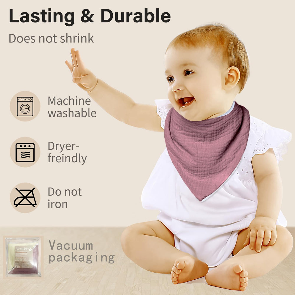 NISXABEBE muslin bib adjustable-neck demonstrates 13-15.5 inch comfortable neck