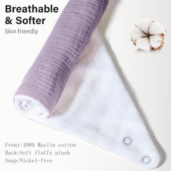 NISXABEBE muslin bib adjustable-snaps close-up reveals neck-fit flexibility.