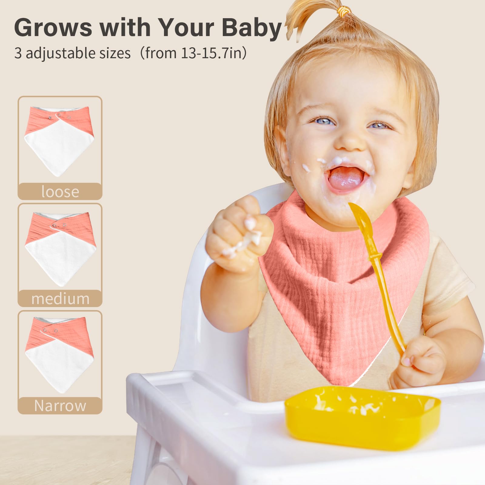 NISXABEBE muslin bib neat-stitching close-up ensures skin-safe seams.