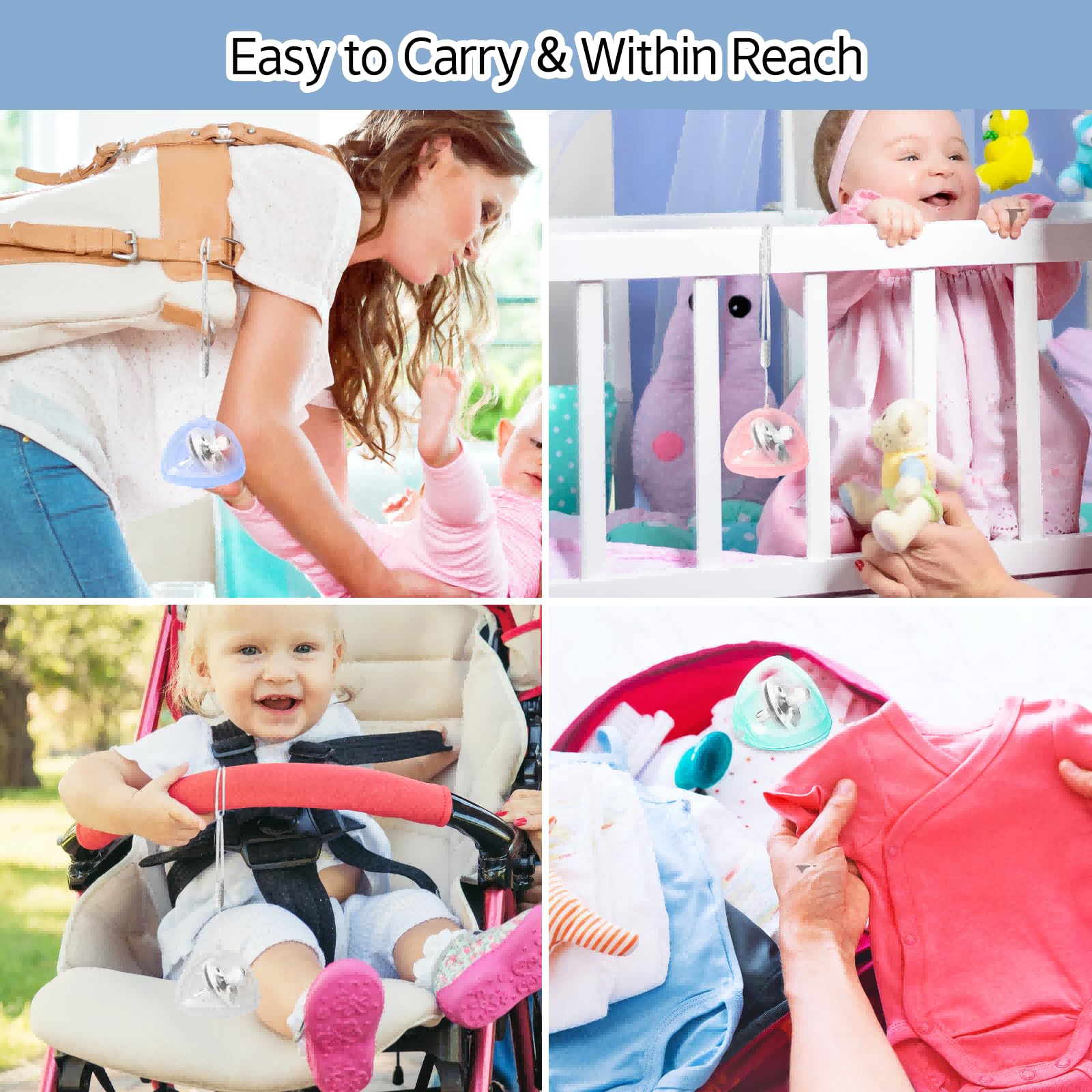 NISXABEBE Pacifier Case for Diaper Bag Clip keeps essentials within reach.