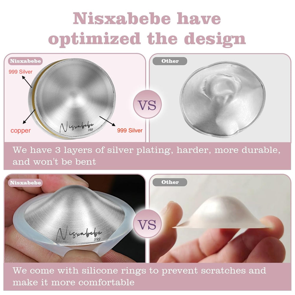 Nisxabebe Silver Nursing Cups packaging displays ready-to-use newborn essential