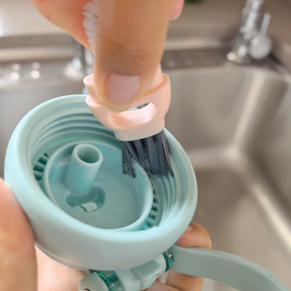 NiuXTool U-shaped silicone rim brush reaches bottle rims.