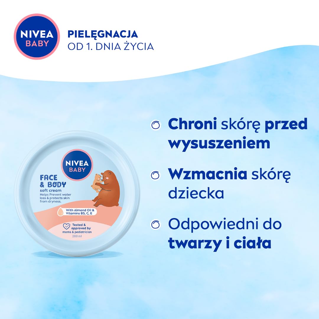 NIVEA Baby Soft Cream texture swirls indicate light, non-greasy moisture.