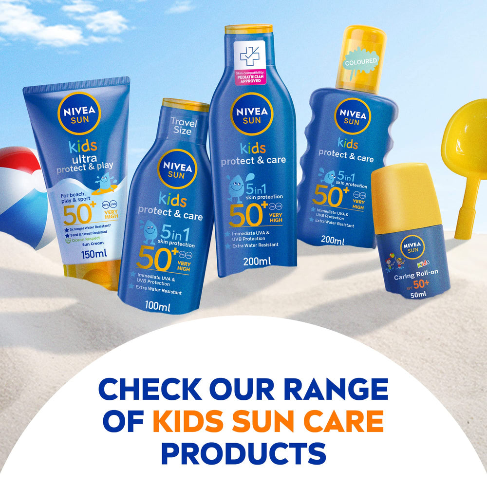 Nivea Sun Kids lotion pump dispenser makes application quick and easy.