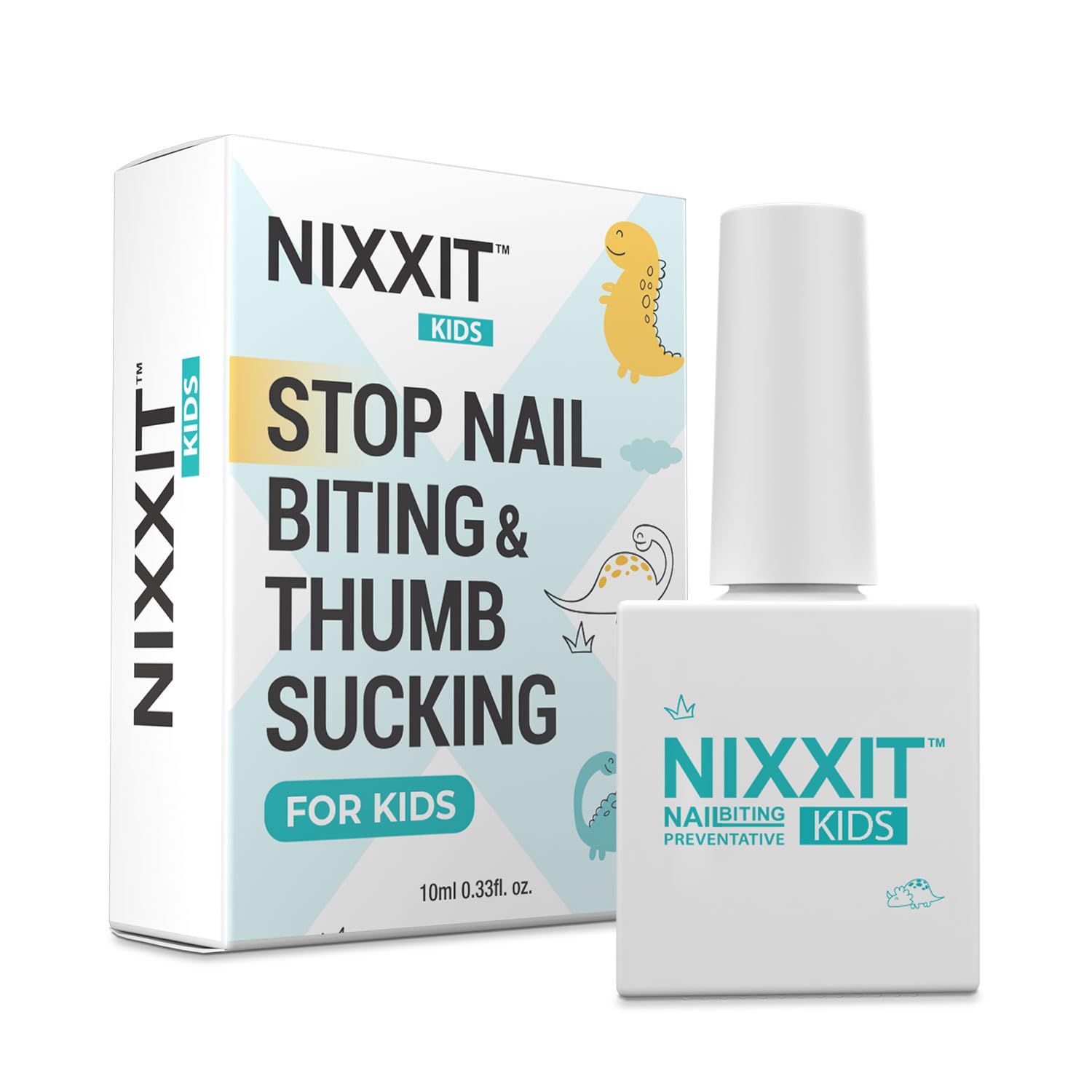 NIXXIT Nail Biting Treatment applies with a brush on nails for a clear deterrent.