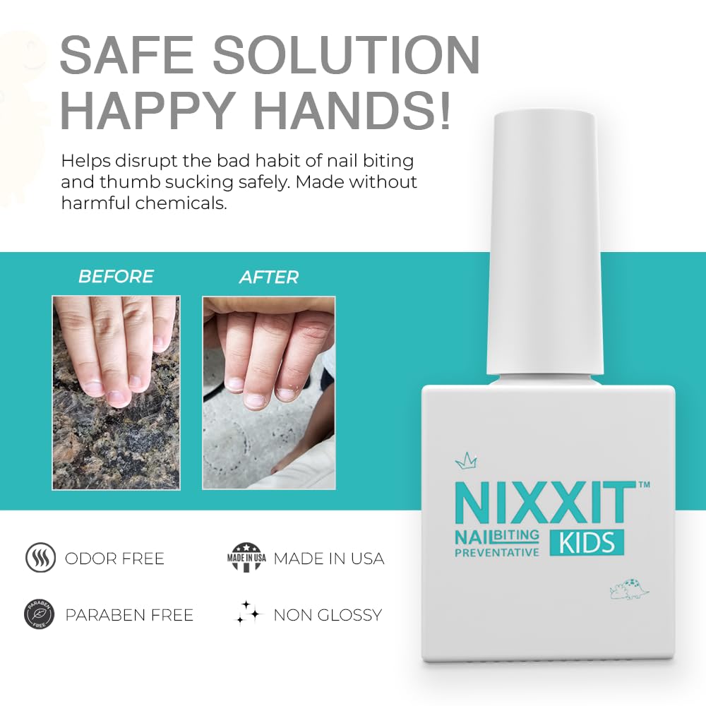 NIXXIT Nail Biting Treatment shown on nails for a kid-friendly deterrent.