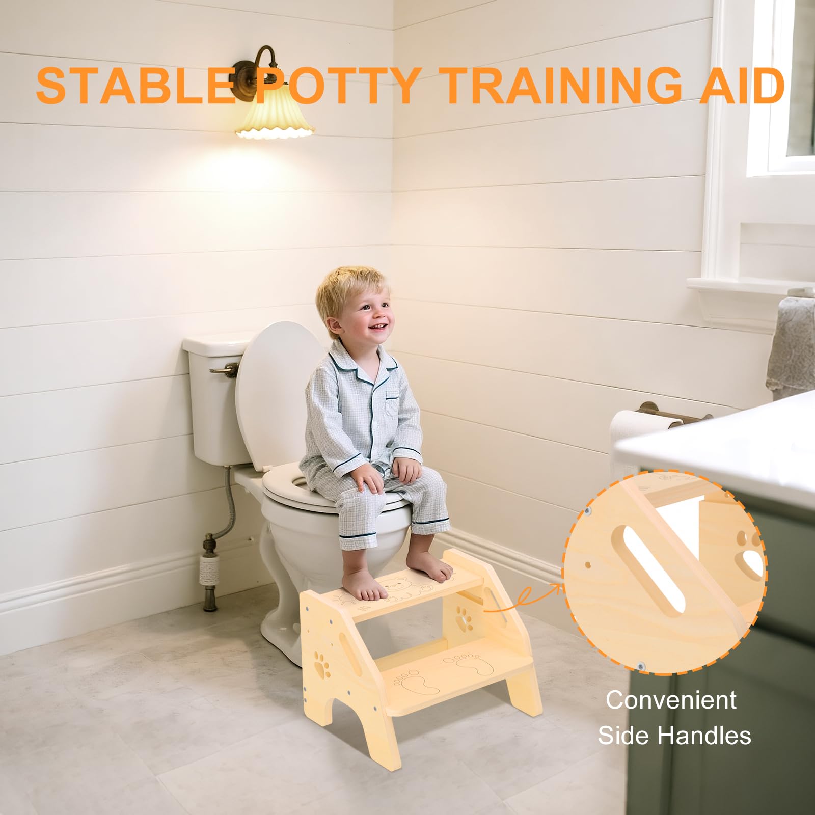NMEO birch wood step stool is easy to wipe clean after meals
