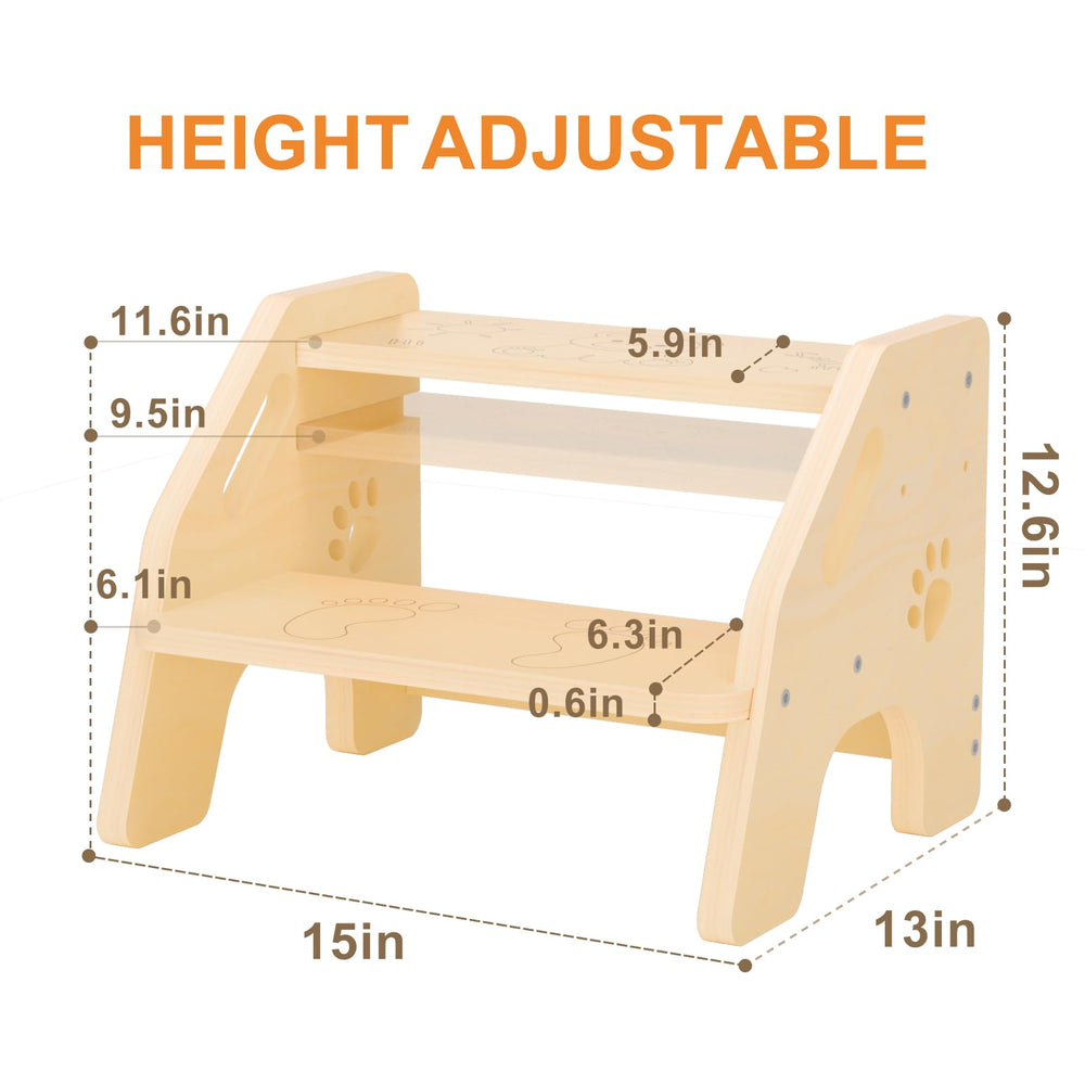 NMEO height-adjustable wooden step stool adapts as your child grows
