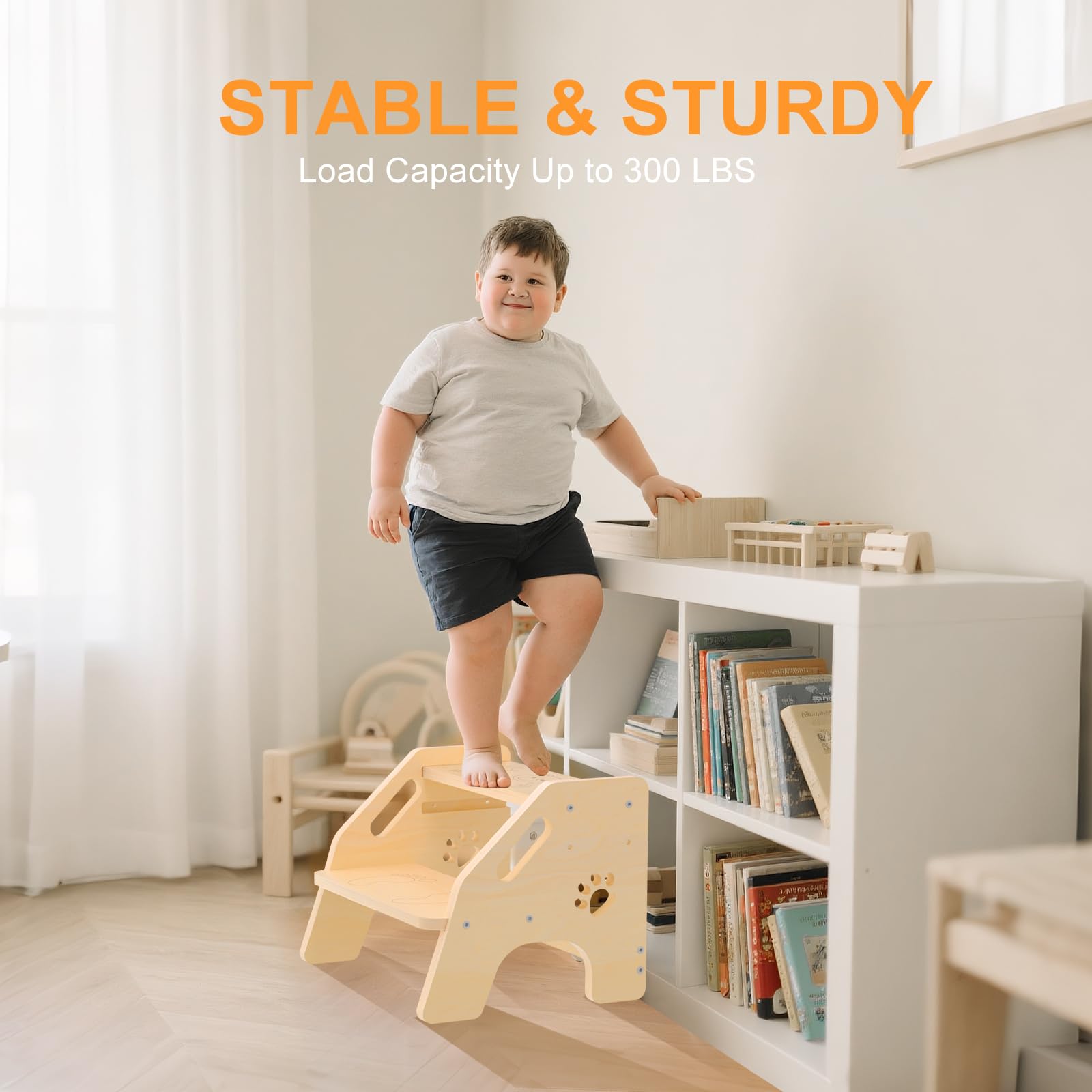 NMEO kitchen-use step stool helps kids reach counters safely