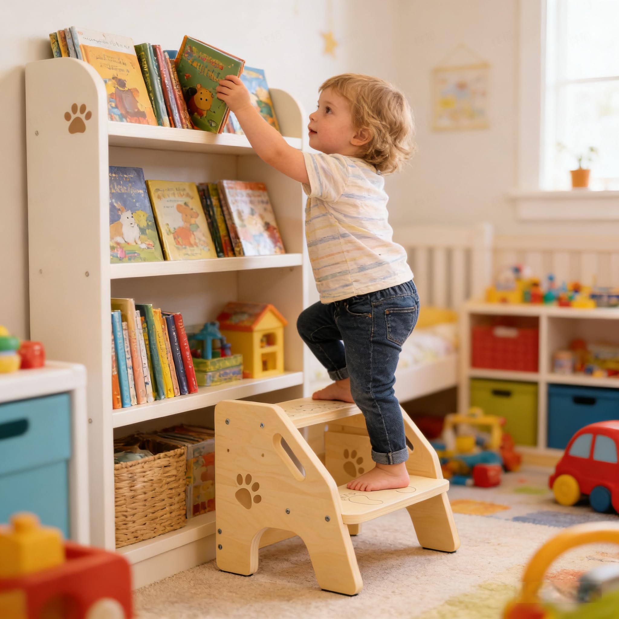 NMEO side animal motifs decorate the stool for kid-friendly use