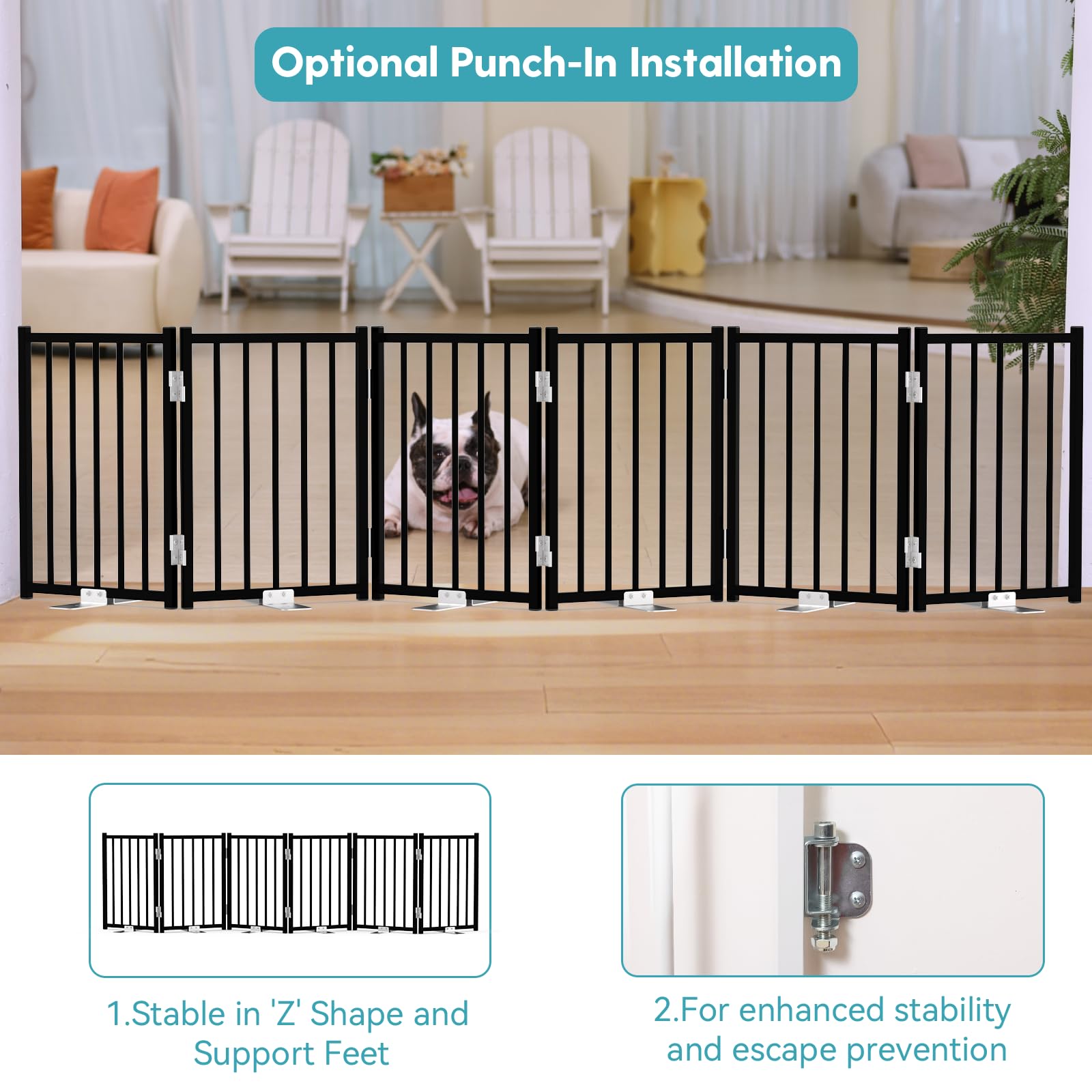 No Pawblems 16-5-inch-height dog gate height helps prevent jumping.