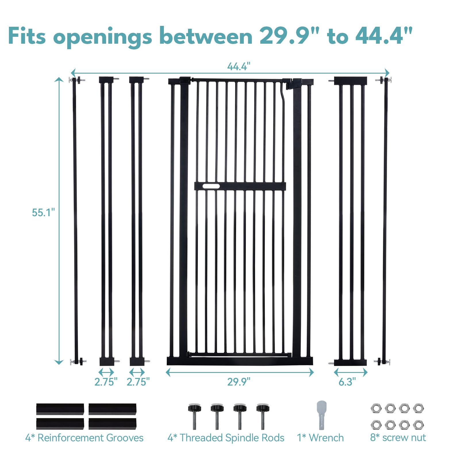 No Pawblems 55.1in gate fully extended for wide doorway openings.
