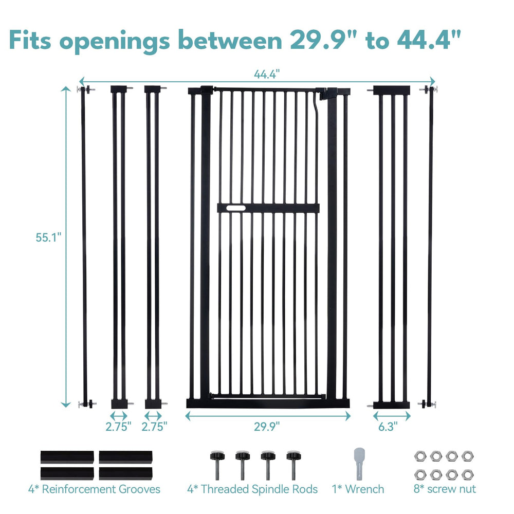 No Pawblems 55.1in gate fully extended for wide doorway openings.