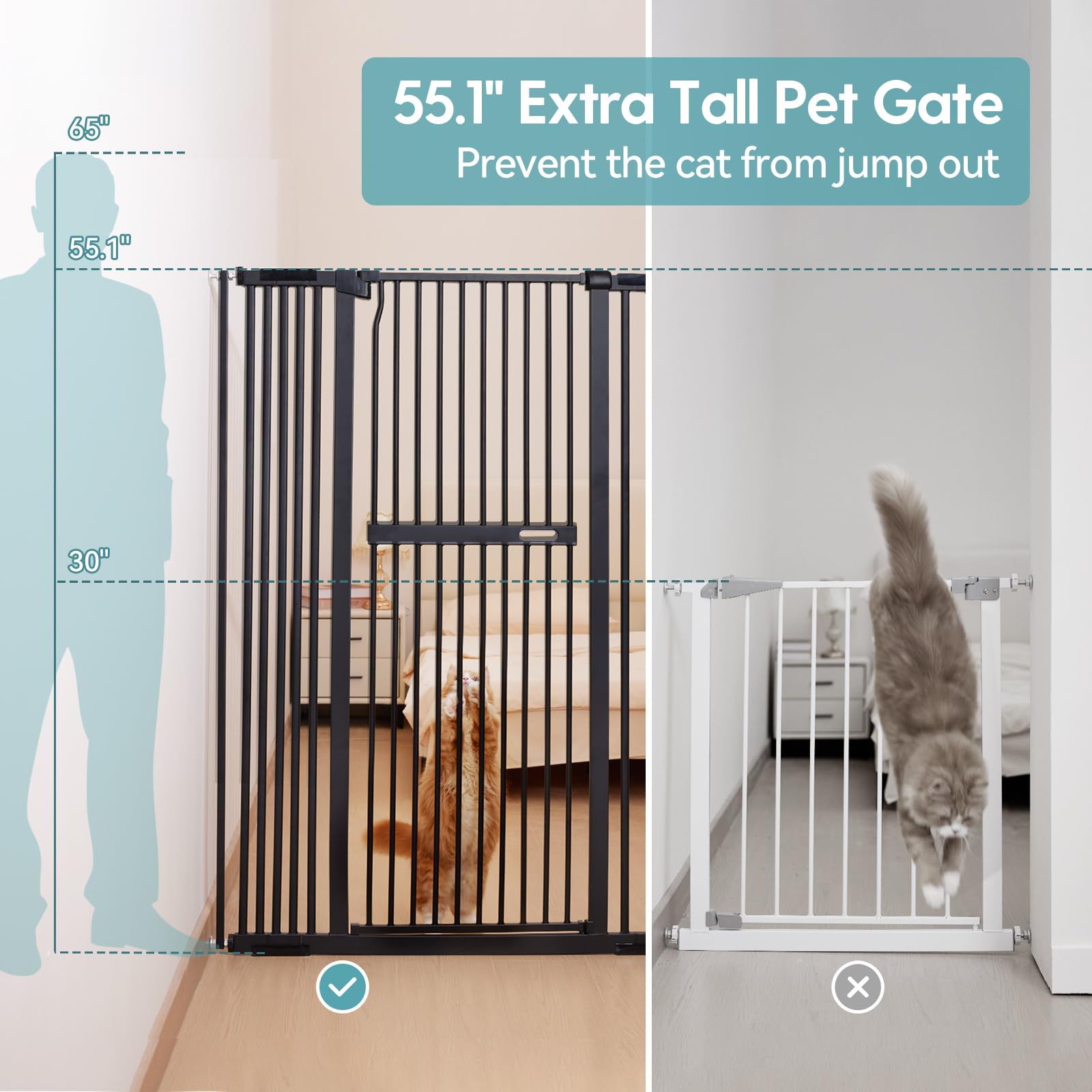 No Pawblems gate side view with extensions ready for wider openings.