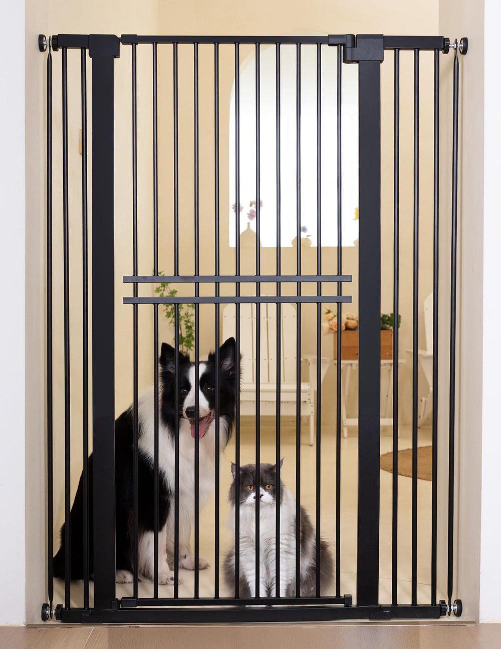 No Pawblems 55in extra tall gate front view blocks jumping pets safely