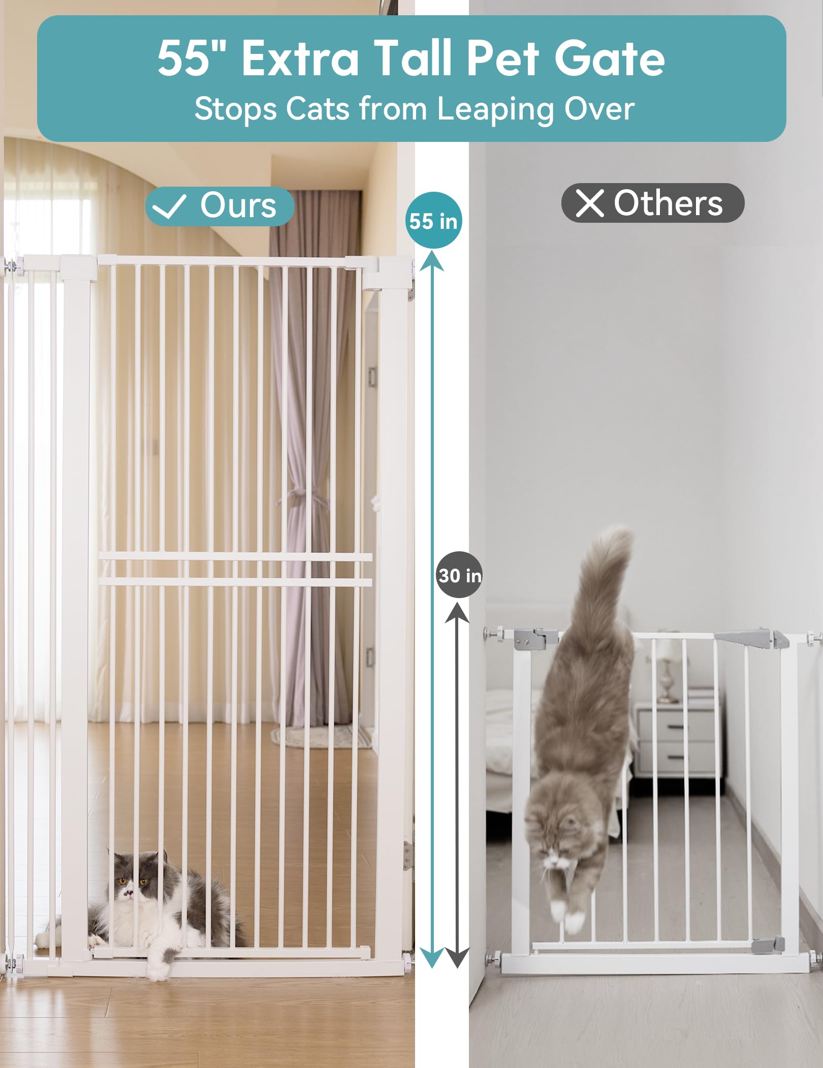No Pawblems 55-Inch gate closed in doorway provides secure barrier.