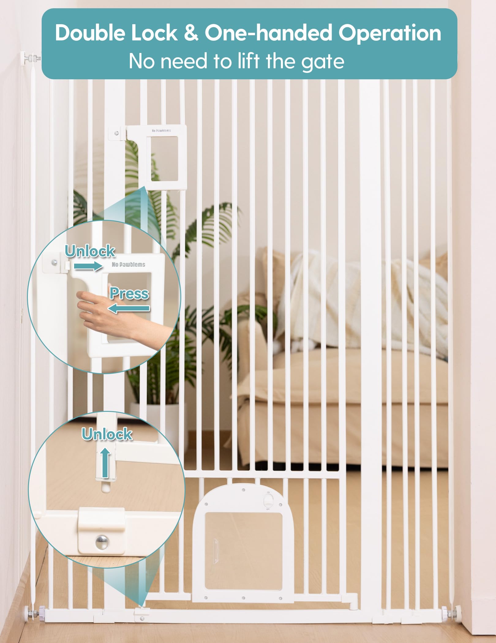 No Pawblems auto-close stay-open feature adds hands-free convenience.