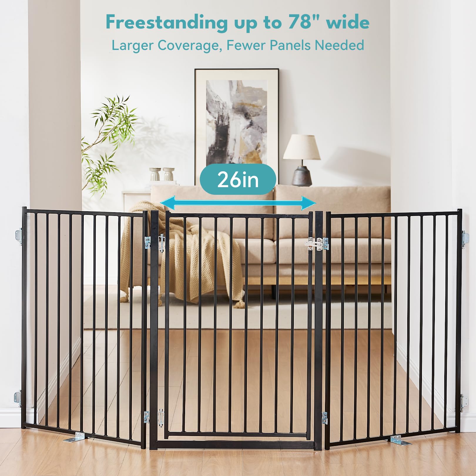 No Pawblems dog gate door walk-through shows convenient hands-free access.