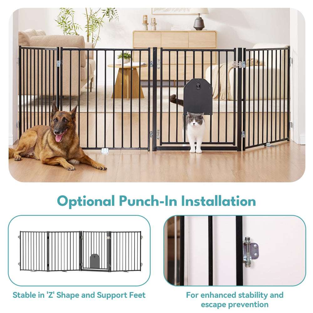 No Pawblems dog gate features foldable 360-degree hinges for flexible layouts.