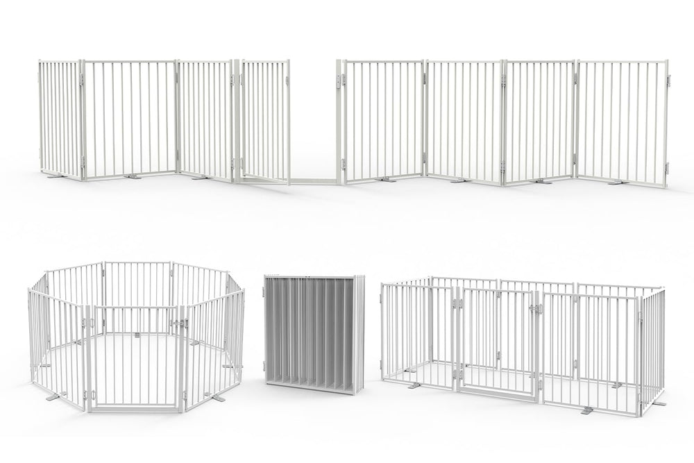 No Pawblems dog gate front view showing a sturdy freestanding design.