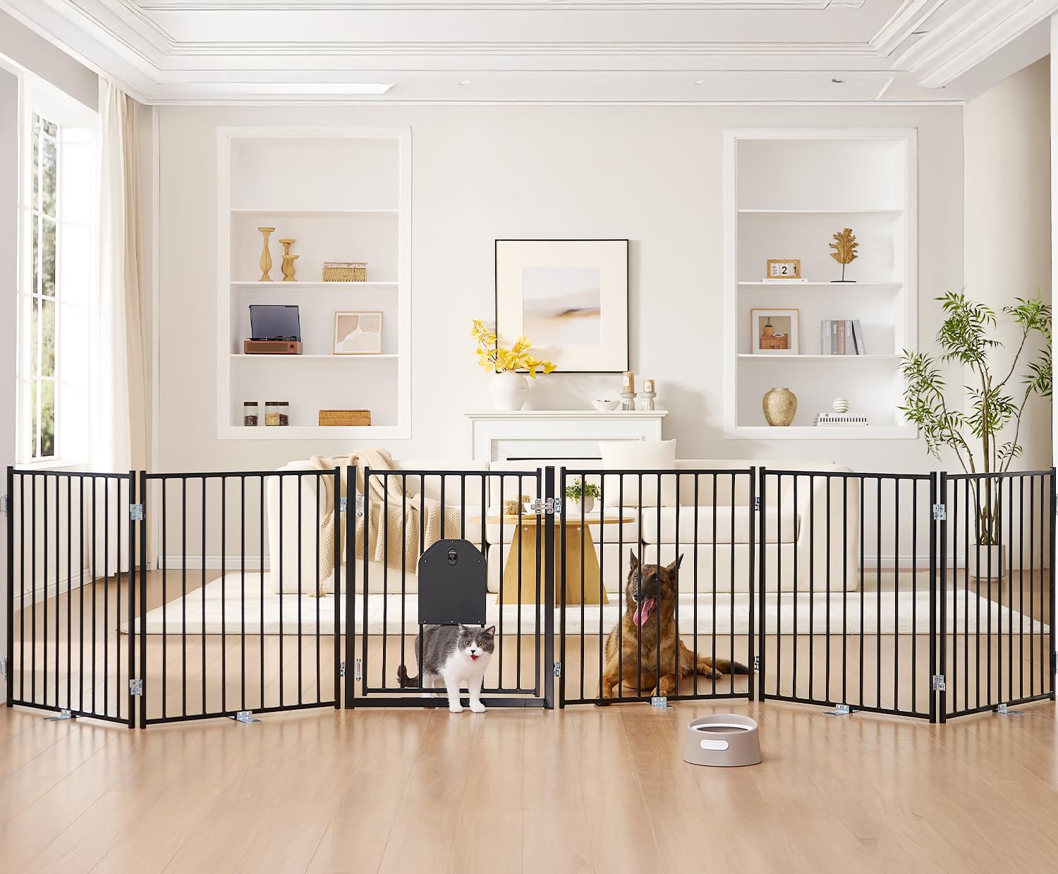 No Pawblems dog gate with full metal frame for durable home safety.