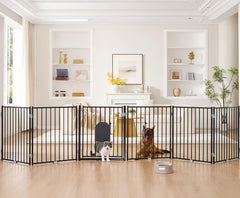 No Pawblems dog gate with full metal frame for durable home safety.