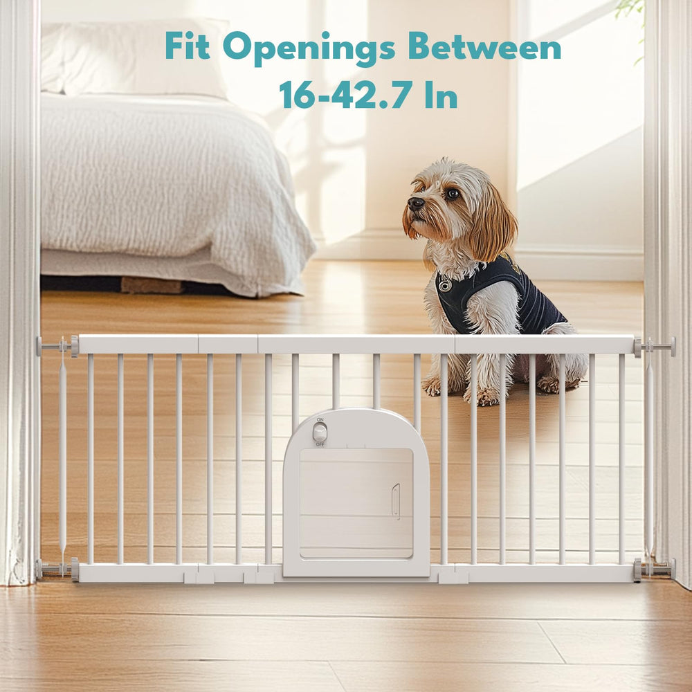 No Pawblems dog gate in-action-staircase illustrates simple doorway barrier.